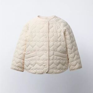 Zara Kids Cream Heart-Patterned Puffer Jacket
